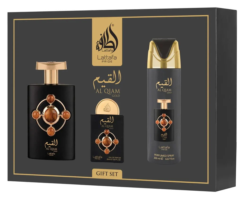 Lattafa Pride Al Qiam Gold Geschenkset – 100 ml + 20 ml + Körperspray 200 ml Unisex