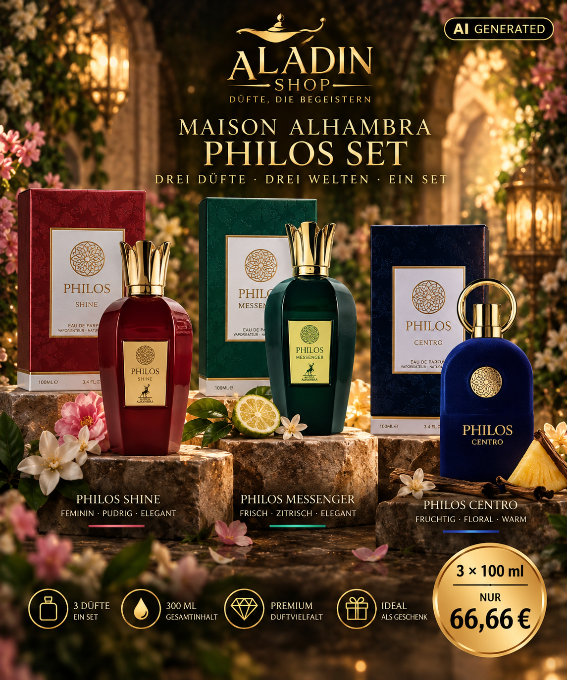 Maison Alhambra Philos 3er Set, 3 × 100 ml Unisex, Damen