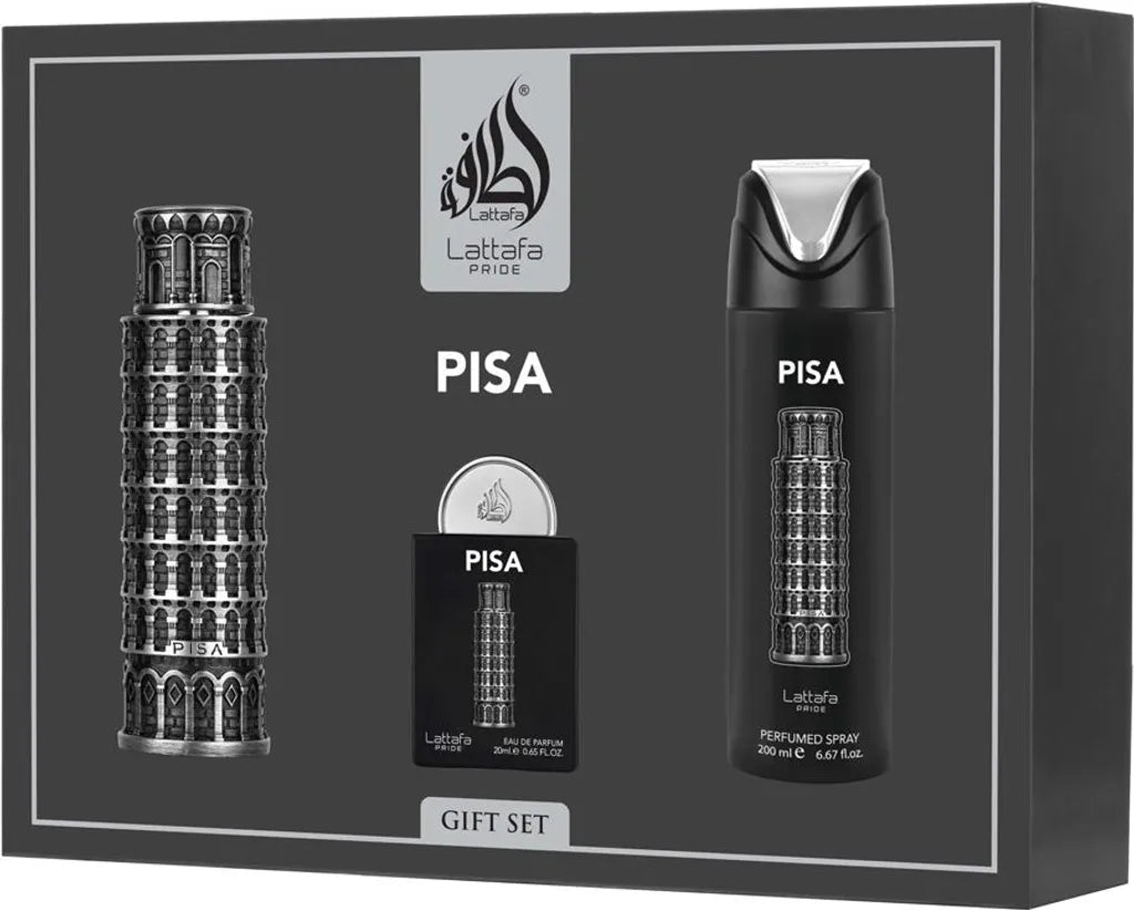 Lattafa Pride Pisa Duftset – 100 ml EDP + 20 ml EDP + Körperspray 200 ml Unisex